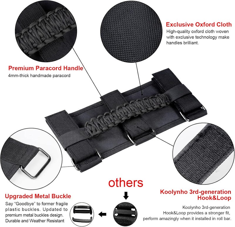KOOLYNHO Roll Bar Grab Handles Hand Grips Accessories Paracord Hand Grab for Jeep Wrangler JL JK TJ YJ Gladiator Sahara Rubicon Unlimited (Black 2 Pack) - Image 4